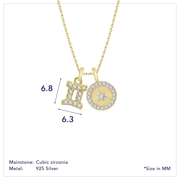 J'ADMIRE 14K Yellow Gold Over Sterling Silver Gemini Zodiac Pendant Set Necklace