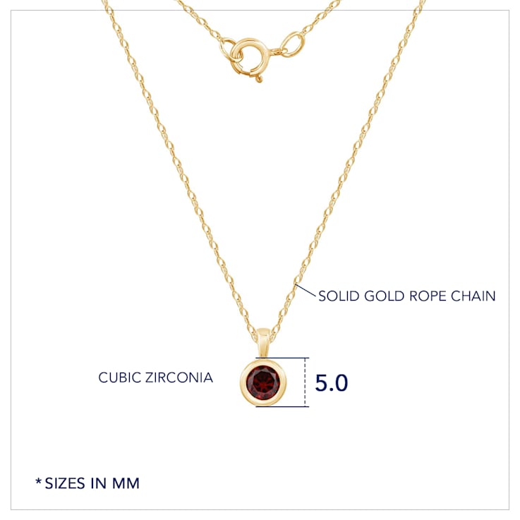 LUXGEM 10K Solid Gold Solitaire January Birthstone Necklace