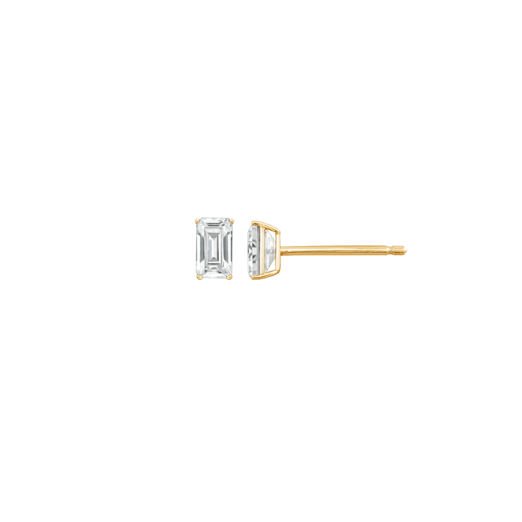 LUXGEM 10K Yellow Gold Emerald Cut Solitaire Studs | 1/2 carat Cubic Zirconia