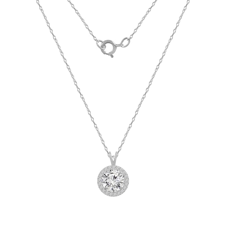 LUXGEM 14K White Gold Round Halo Pendant Necklace | 1 Carat Cubic Zirconia
