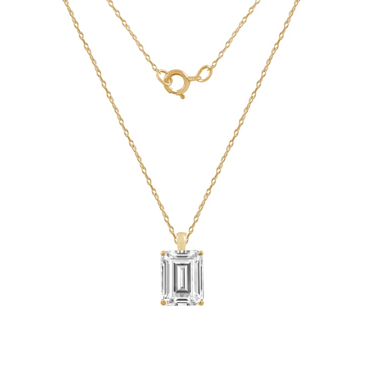 LUXGEM 10K Yellow Gold Emerald Cut Pendant Necklace 2 Carat Cubic Zirconia 11JDGA
