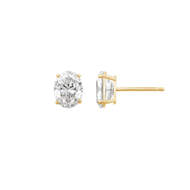 LUXGEM 10K Yellow Gold Oval Cut Solitaire Studs | 3 carat Cubic Zirconia