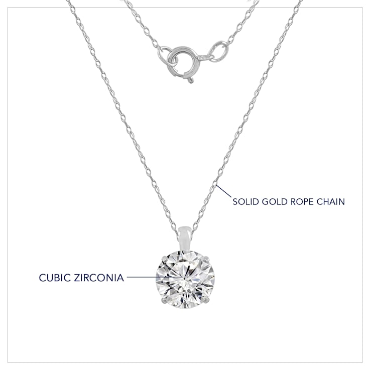 LUXGEM 14K White Gold Round Cut Pendant Necklace | 1 Carat Cubic Zirconia