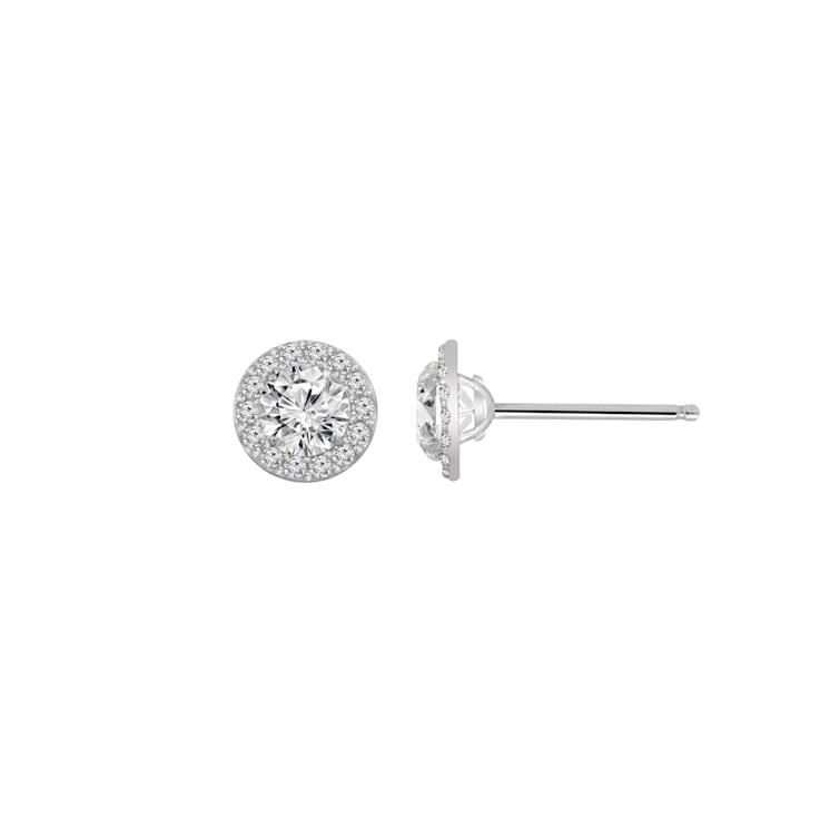 LUXGEM 10K White Gold Round Halo Studs | 0.5 Carat Cubic Zirconia