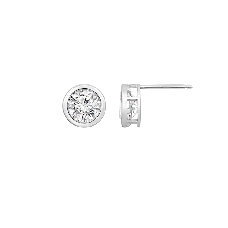 LUXGEM 14K White Gold Bezel Round Cut Studs | 4 Carat Cubic Zirconia