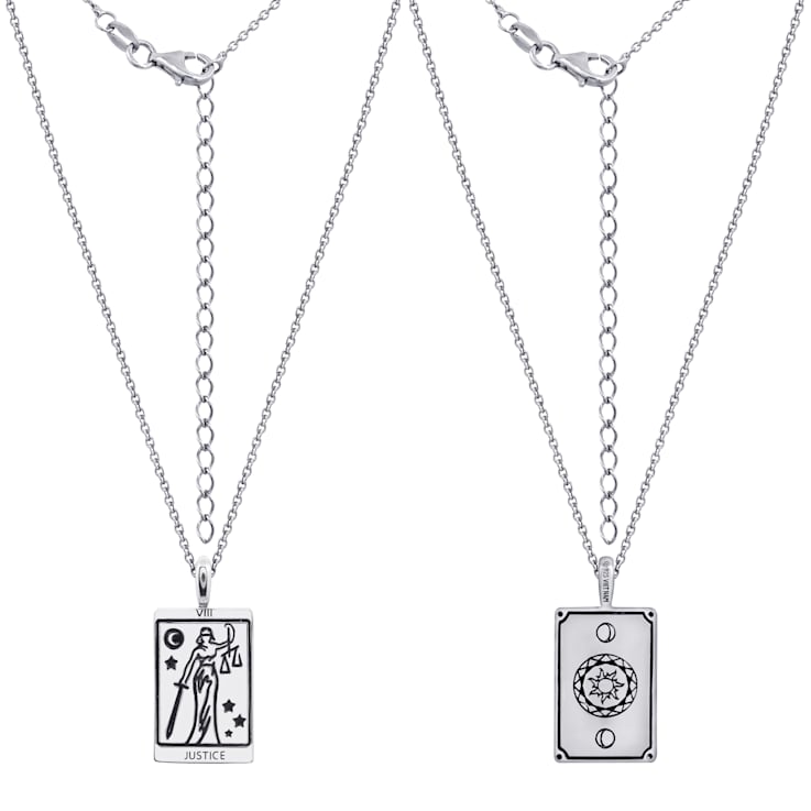 J'ADMIRE Platinum 950 Over Sterling Silver Tarot Card Justice Pendant Necklace