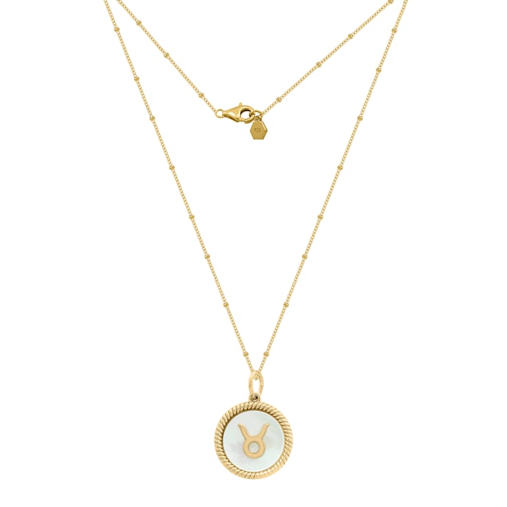 J'ADMIRE Mother of Pearl 14K Yellow Gold Over Sterling Silver Taurus
Zodiac Necklace