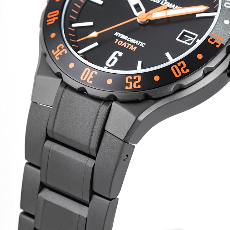 JACQUES LEMANS Hybromatic Men's Watch with Solid Stainless Steel Strap,
IP-Black - Sandblast 1-2109