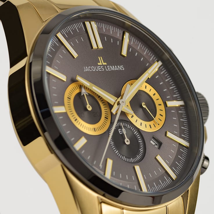JACQUES LEMANS Men's Sport Watch with Stainless Steel Strap, Gray/Gold
Bicolor, Chronograph, 1-2119