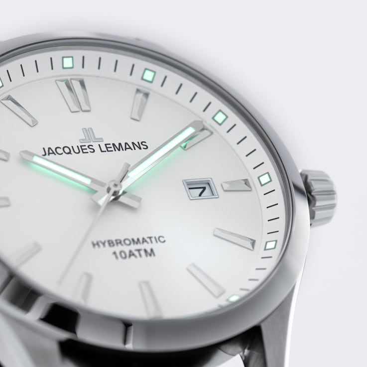 JACQUES LEMANS Hybromatic Men's Watch with Silicone/Leather Strap and
Solid Stainless Steel 1-2130