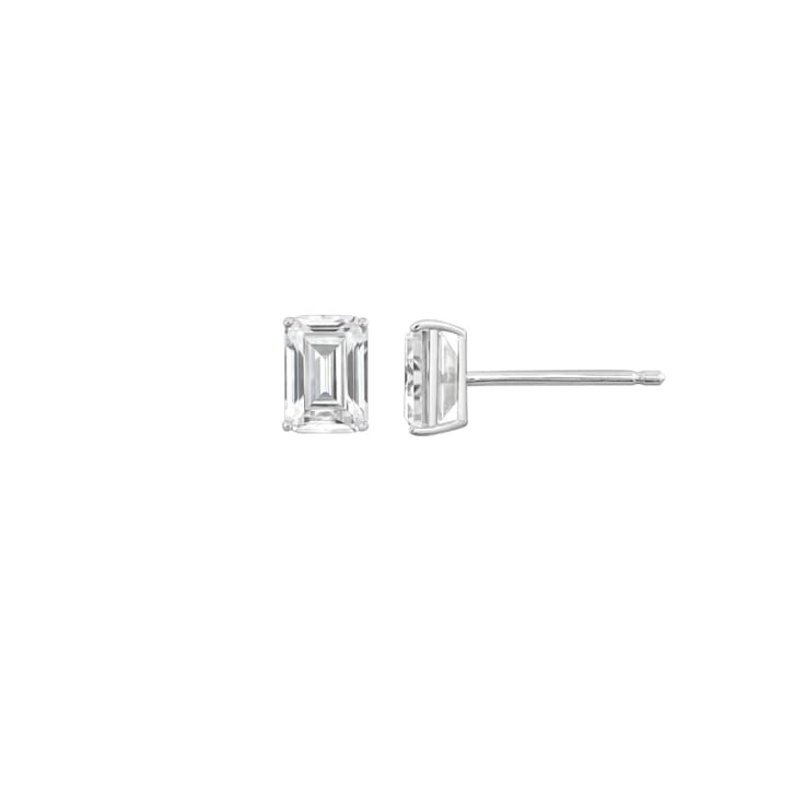 LUXGEM 10K White Gold Emerald Cut Solitaire Studs | 2 carat Cubic Zirconia