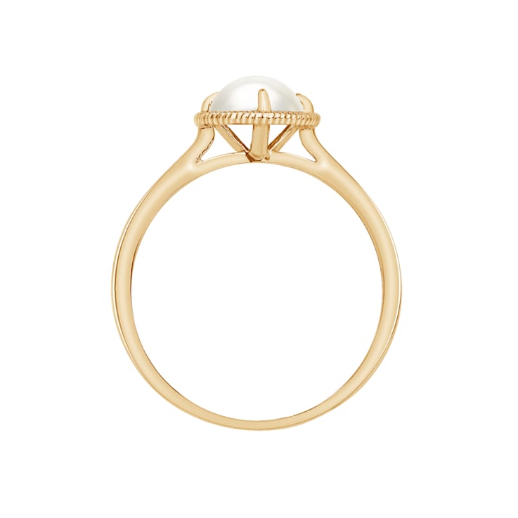 J'ADMIRE 10K Gold Crystal Freshwater Pearl Simulant Solitaire Ring
