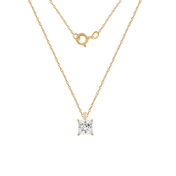 LUXGEM 10K Yellow Gold Princess Cut Pendant Necklace | 0.5 Carat Cubic  Zirconia