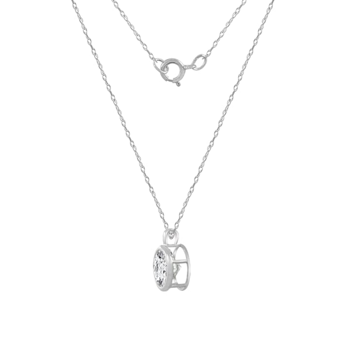 LUXGEM 14K White Gold Bezel Round Cut Pendant Necklace | 3 Carat Cubic Zirconia