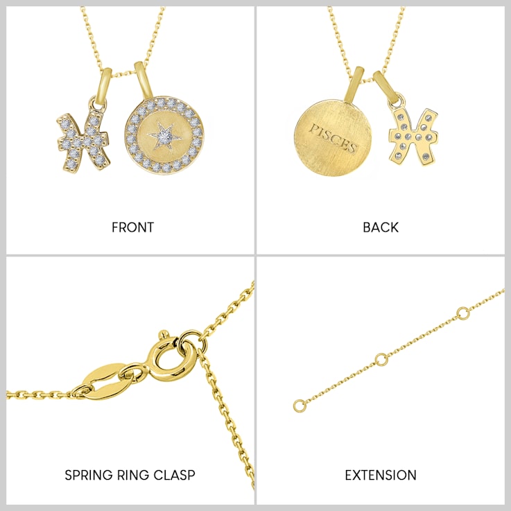 J'ADMIRE 14K Yellow Gold Over Sterling Silver Pisces Zodiac Pendant Set Necklace