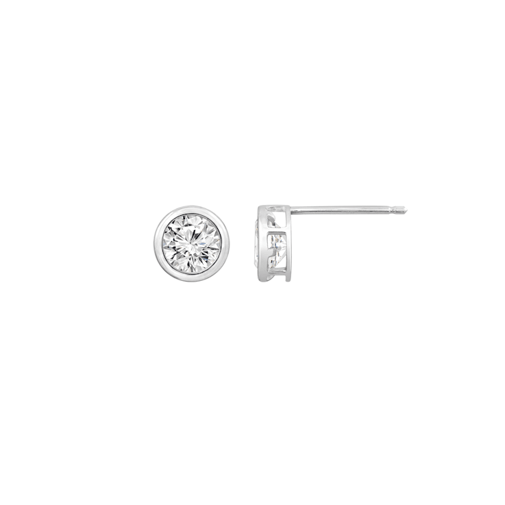 LUXGEM 10K White Gold Bezel Round Cut Studs | 2 Carat Cubic Zirconia