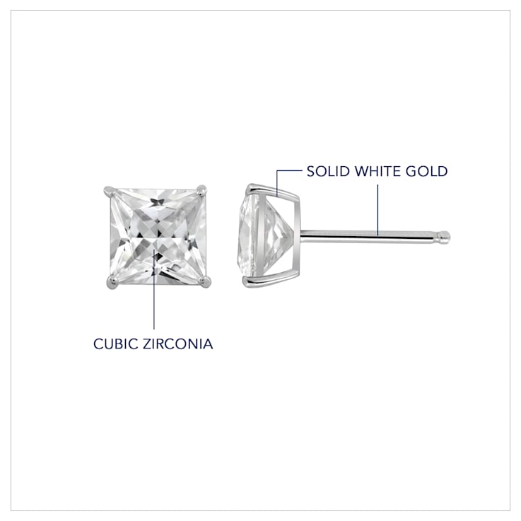 LUXGEM 10K White Gold Princess Cut Solitaire Studs | 2 carat Cubic Zirconia