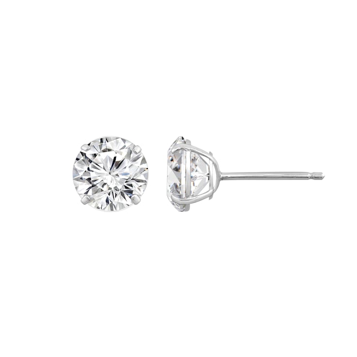 LUXGEM 10K White Gold Round Cut Solitaire Studs | 4 carat Cubic Zirconia