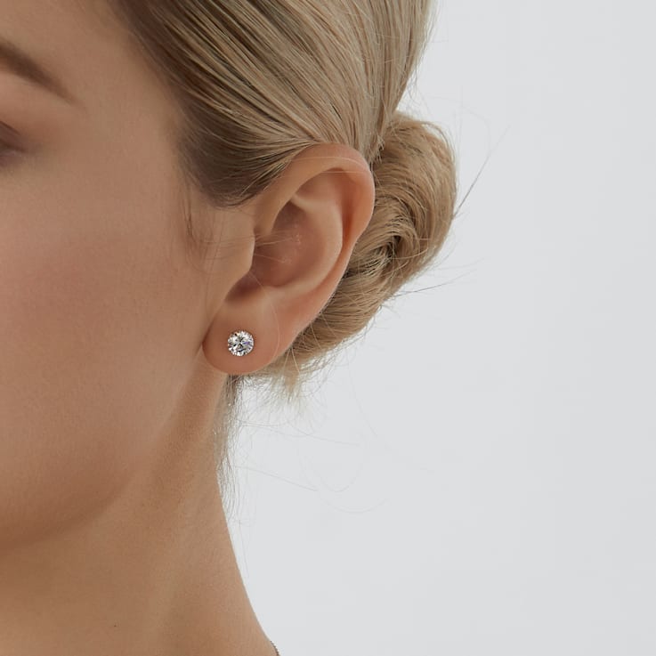LUXGEM 14K White Gold Round Cut Solitaire Studs | 2 carat Cubic Zirconia