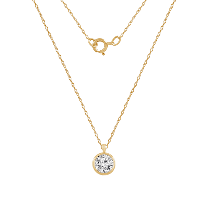LUXGEM 10K Yellow Gold Bezel Round Cut Pendant Necklace | 1 Carat Cubic Zirconia.