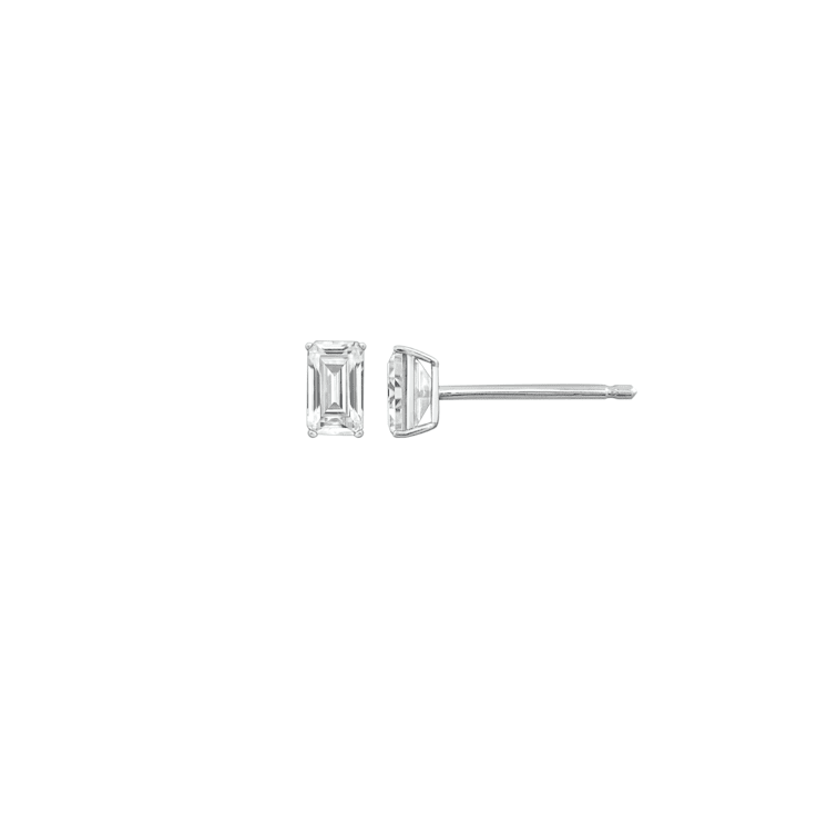 LUXGEM 14K White Gold Emerald Cut Solitaire Studs | 1/2 carat Cubic Zirconia