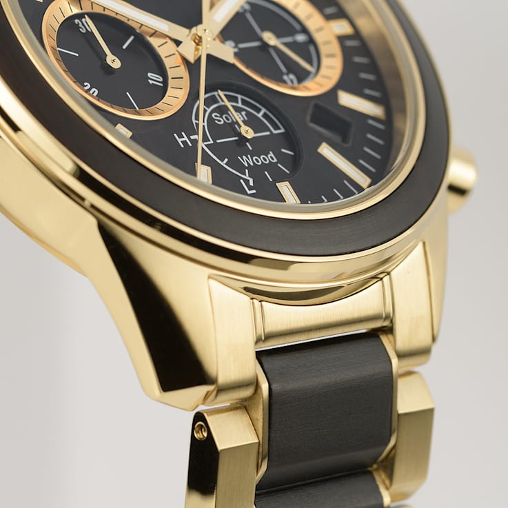 JACQUES LEMANS Eco Power Men's Watch with Stainless Steel/Wood Inlay
Strap Gold, Chronograph 1-2115