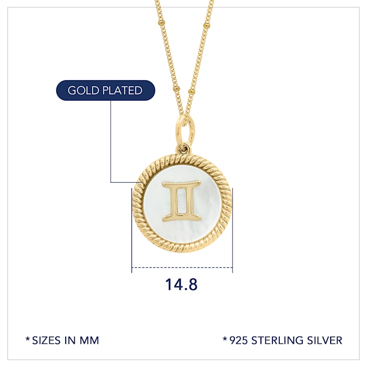 J'ADMIRE Mother of Pearl 14K Yellow Gold Over Sterling Silver Gemini
Zodiac Necklace