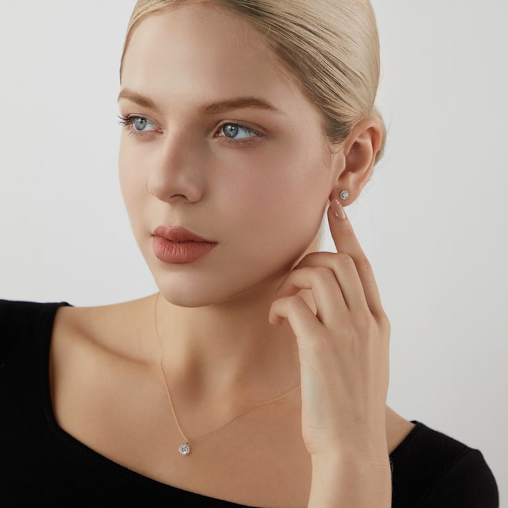 LUXGEM 14K Yellow Gold Round Halo Pendant Necklace | 0.5 Carat Cubic Zirconia