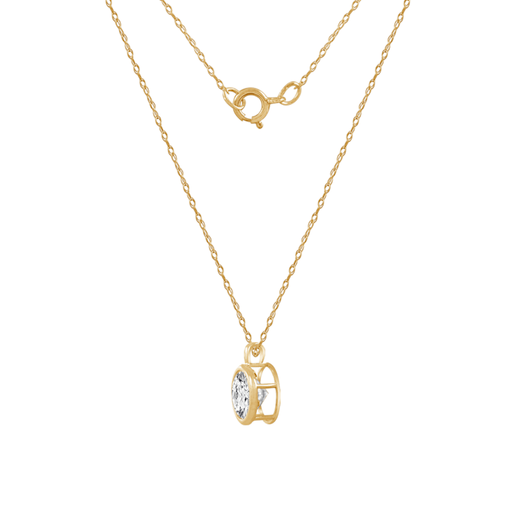 LUXGEM 14K Yellow Gold Bezel Round Cut Pendant Necklace