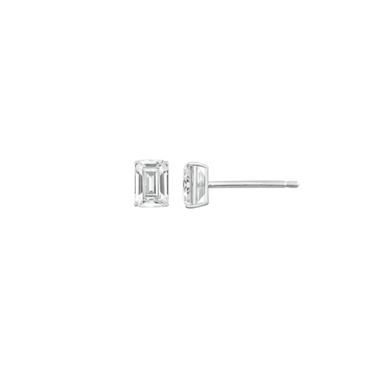 LUXGEM 10K White Gold Emerald Cut Solitaire Studs | 1 carat Cubic Zirconia