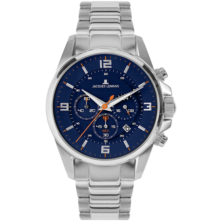 JACQUES LEMANS Men s Sport Watch with Solid Stainless Steel Band Chronograph 1 2118