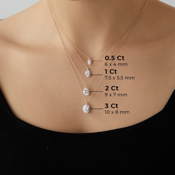 LUXGEM 10K Yellow Gold Oval Cut Pendant Necklace | 2 Carat Cubic Zirconia
