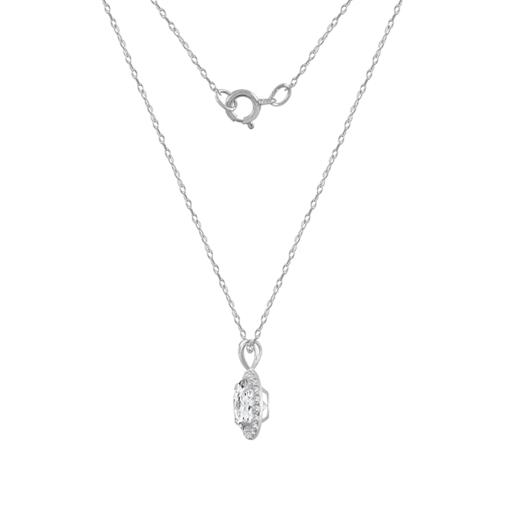 LUXGEM 14K White Gold Round Halo Pendant Necklace | 1 Carat Cubic Zirconia