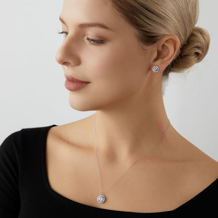LUXGEM 10K White Gold Round Halo Studs | 3 Carat Cubic Zirconia