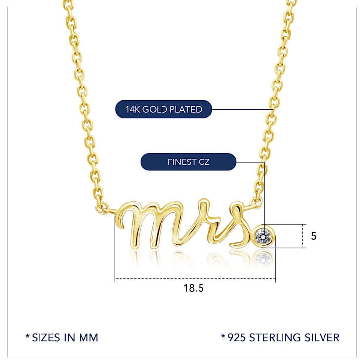 J'ADMIRE 14K Yellow Gold Over Sterling Silver Mrs. Pendant Necklace