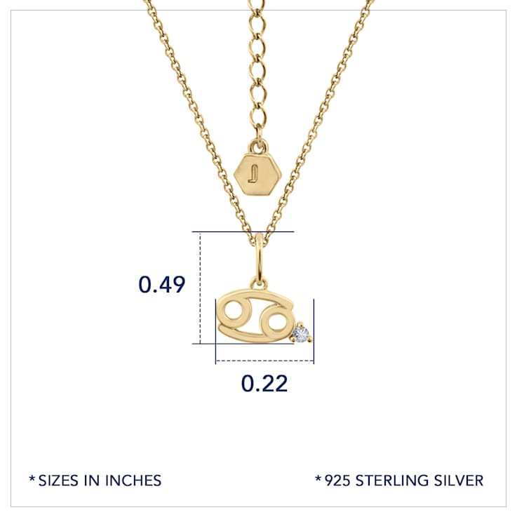 J'ADMIRE 14K Yellow Gold Over Sterling Silver Cancer  Zodiac Pendant Necklace