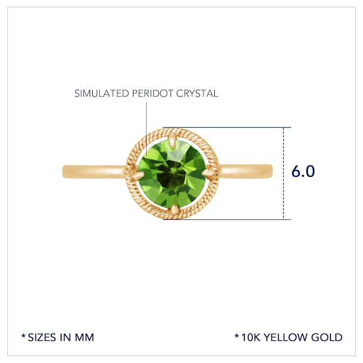 J'ADMIRE 10K Gold Crystal Peridot Simulant Solitaire Ring