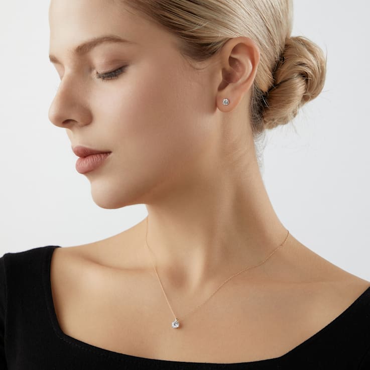 LUXGEM 10K Yellow Gold Round Cut Solitaire Studs | 1 carat Cubic Zirconia