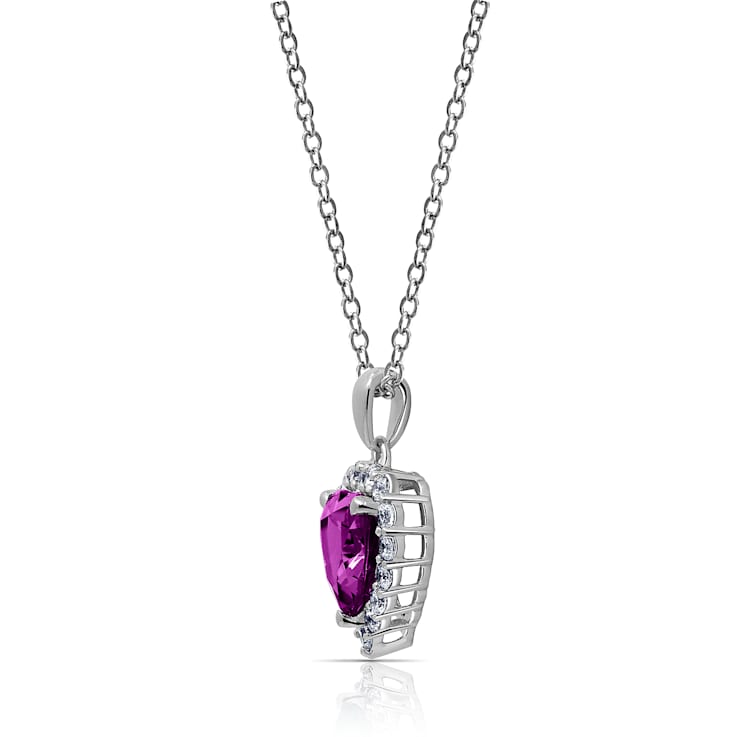 J'ADMIRE Amethyst Simulant Platinum Over Sterling Silver Heart Pendant
with Chain