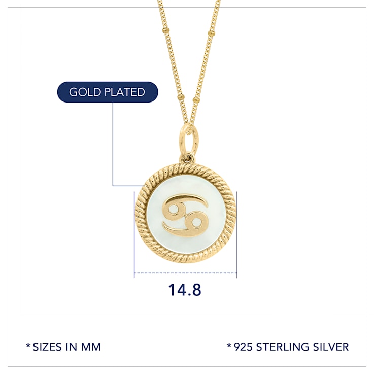 J'ADMIRE Mother of Pearl 14K Yellow Gold Over Sterling Silver Cancer
Zodiac Necklace