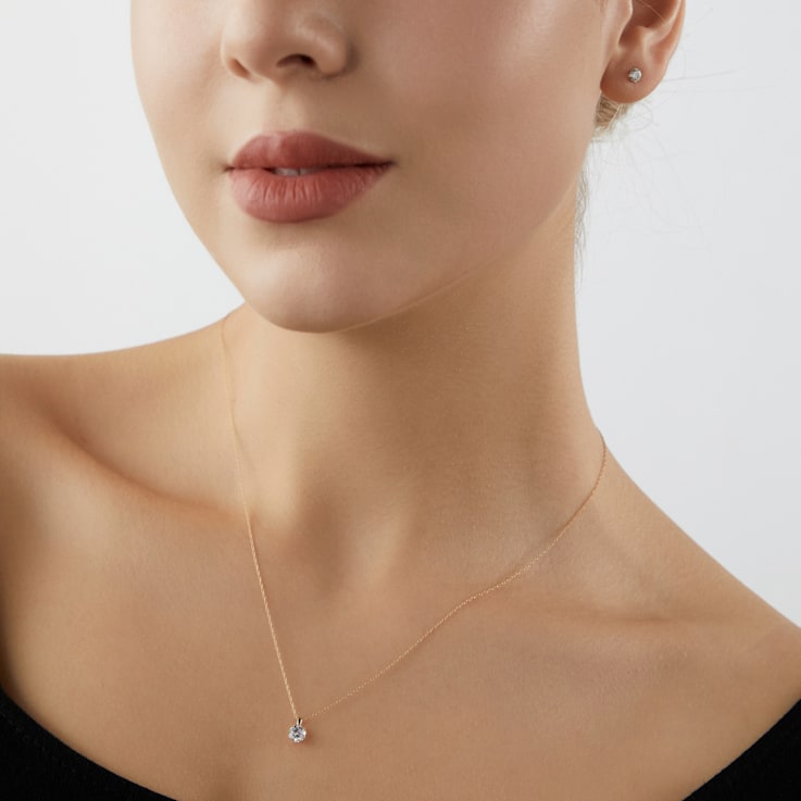 LUXGEM 14K Yellow Gold Round Cut Pendant Necklace | 0.5