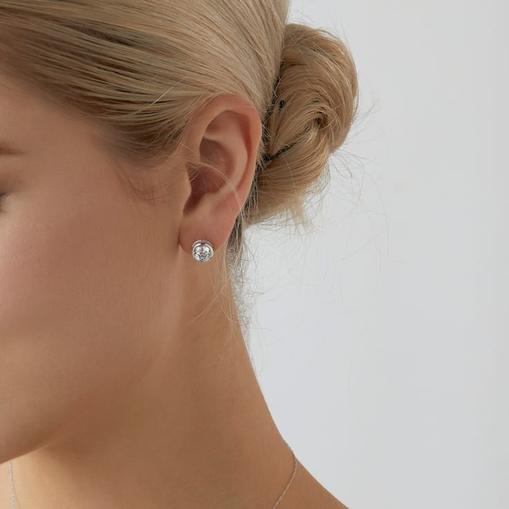 LUXGEM 10K White Gold Bezel Round Cut Studs | 3 Carat Cubic Zirconia