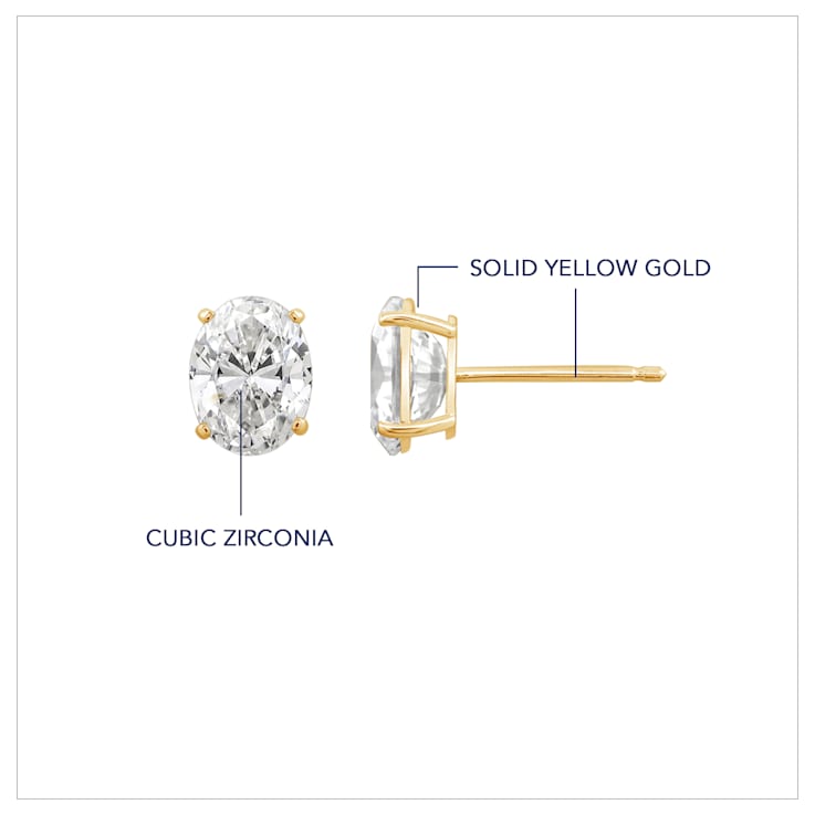 LUXGEM 14K Yellow Gold Oval Cut Solitaire Studs | 1 carat Cubic Zirconia