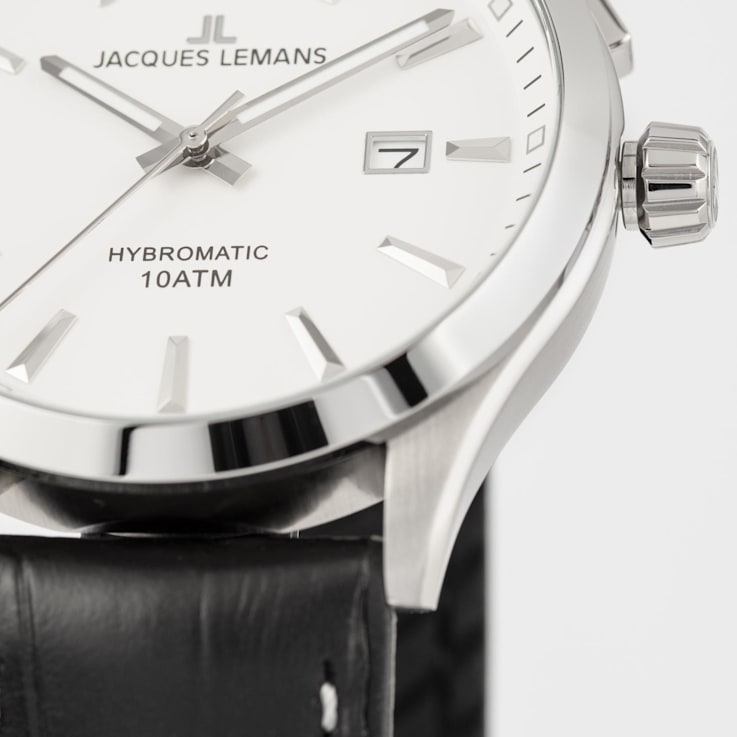 JACQUES LEMANS Hybromatic Men's Watch with Silicone/Leather Strap and
Solid Stainless Steel 1-2130