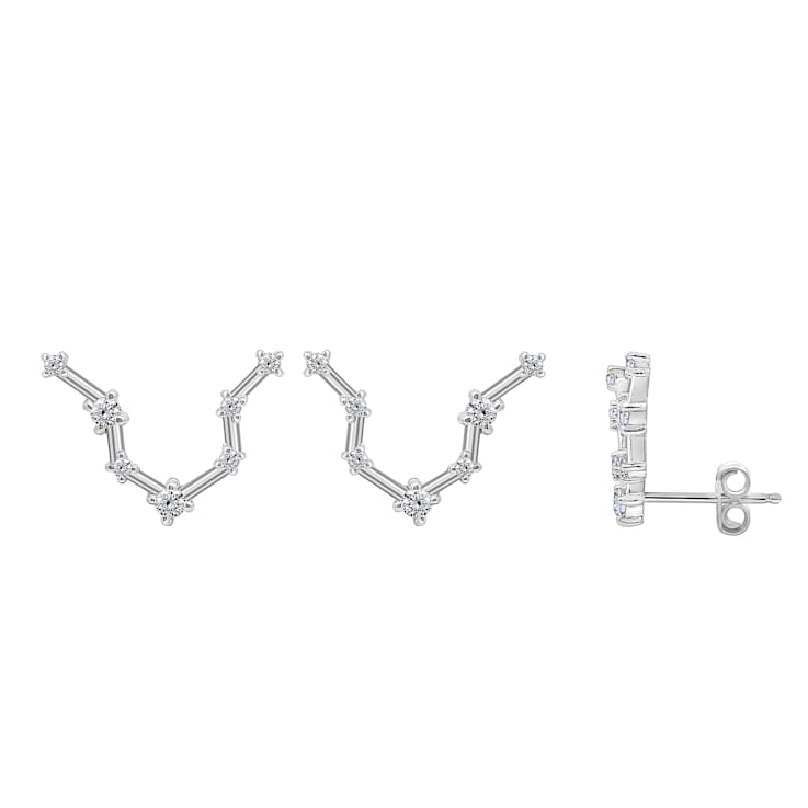 J'ADMIRE Rhodium Over Sterling Silver Dainty Zodiac Aquarius Stud Earrings