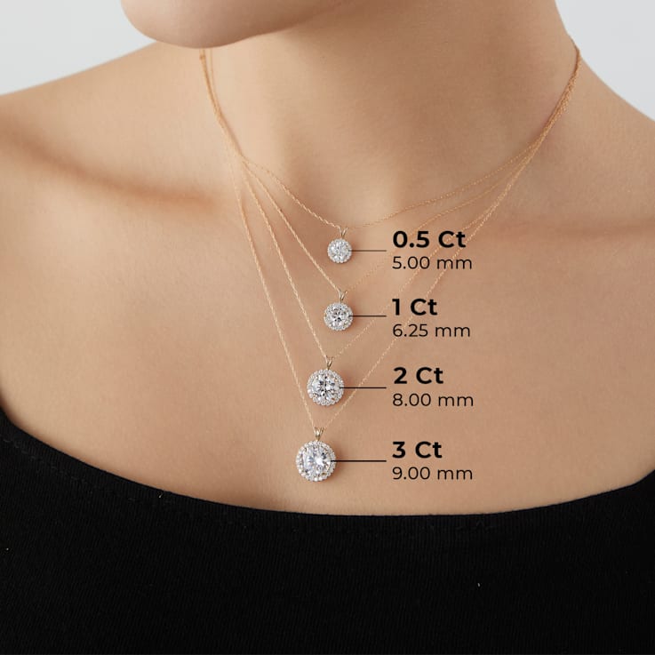 LUXGEM 14K White Gold Round Halo Pendant Necklace | 2 Carat Cubic Zirconia