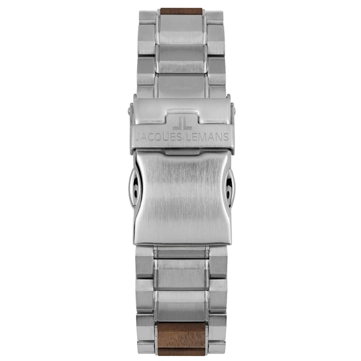 JACQUES LEMANS Eco Power Men\'s Watch Stainless 1-2116 1DG30A Strap Wood Solid with Inlay Steel - 