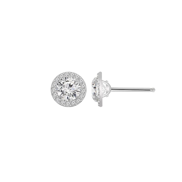 LUXGEM 10K White Gold Round Halo Studs | 1 Carat Cubic Zirconia