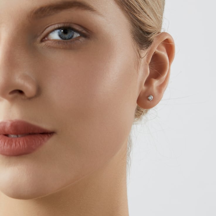 LUXGEM 10K Yellow Gold Round Cut Solitaire Studs | 1/2 carat Cubic Zirconia