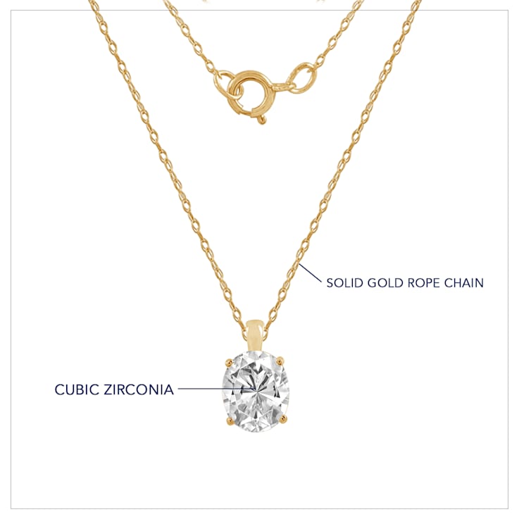 LUXGEM 10K Yellow Gold Oval Cut Pendant Necklace | 2 Carat Cubic Zirconia
